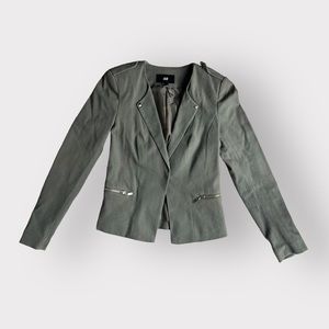 H&M Olive Green Studded Blazer - Zippered Pockets, Cotton